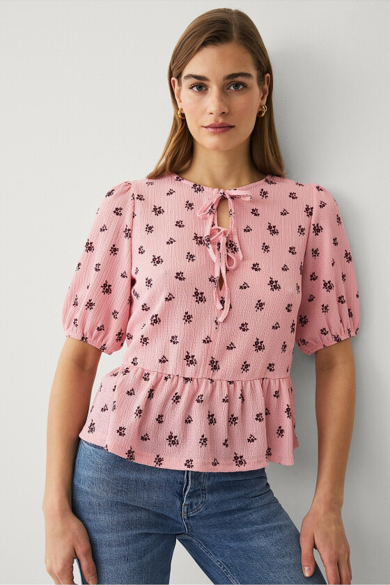 Peplumtopp med slips - Rosa
