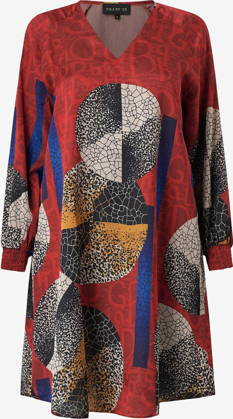 Kjole Loose V Neck Dress And LS w Smock Cuffs - Flerfarget