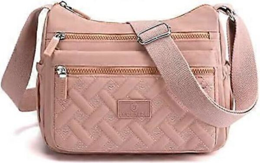 Dame Crossbody Veske, Multi Lomme Crossbody Veske Skulderveske Reiseveske Håndveske (Rosa)