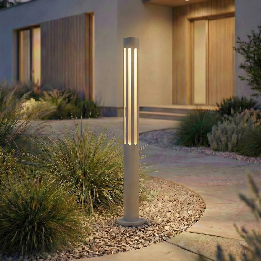 Lindby LED-gatelampe Fjorya, høyde 60 cm, steingrå, IP65