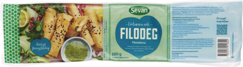 Filodeig Fersk Filodeig er løvtynne flak av usyrnet meldeig som brukes i retter fra Balkan og Midtøsten. Vegansk.