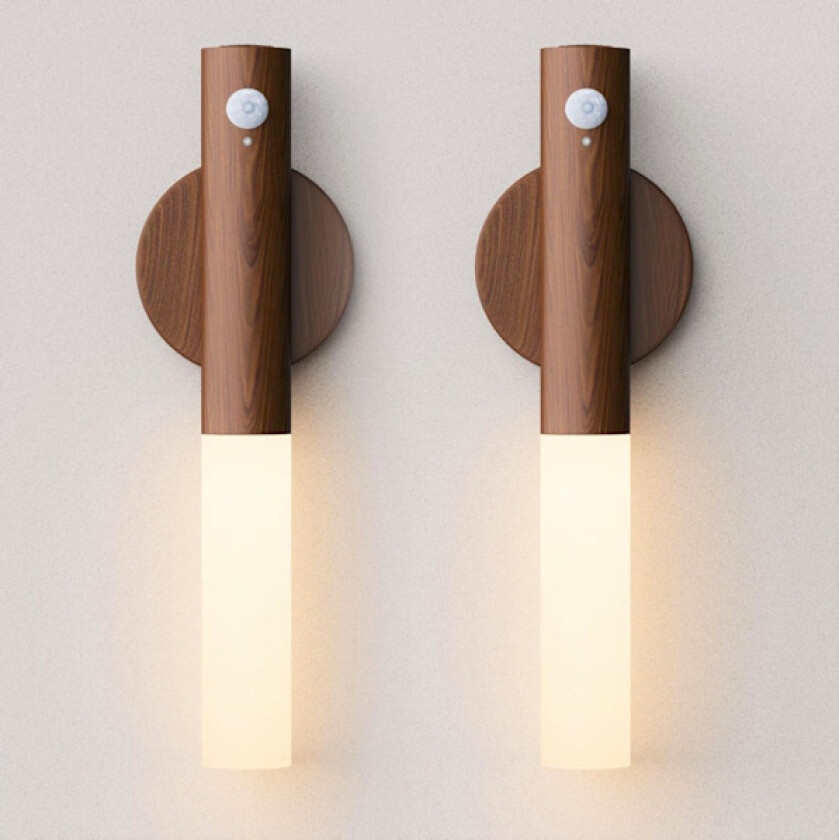 2-pak Batteridrevne Vegglamper, Bevegelsessensor Oppladbar 2200mAh Trådløs LED Nattlampe med Magnetisk Base, 3000K Varmhvit