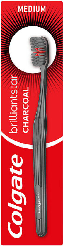 Tannbørste Brilliant Star whitening tannbørste med kull-infusert bust er designet for flekkfjerning og polerer bort overflateflekker.