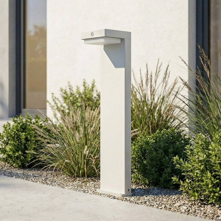 Lindby LED-solcellsokkellampe Eleazar, hvit, aluminium, sensor