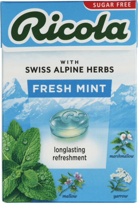 Den sukkerfrie Fresh Mint kombinerer vår originale blanding av 13 sveitsiske alpeurter med peppermynte og eterisk peppermynteolje for frisk pust og en beroligende og forfriskende smaksopplevelse.