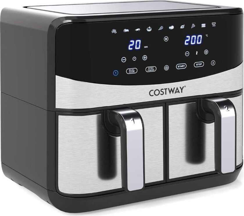 10-i-1 airfryer med to soner og berøringsskjerm, 8 liters kapasitet