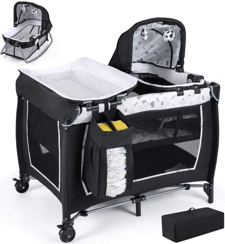5-i-1 reiseseng for babyer med stellebord og vugge