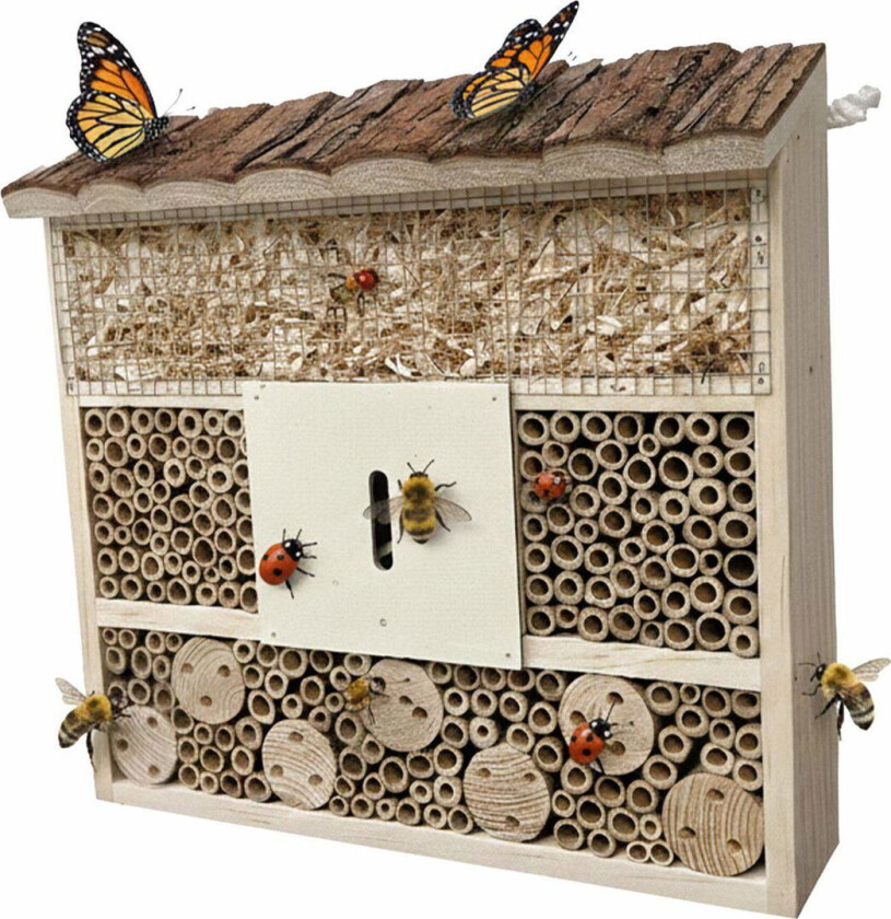 Insekthotell i tre for bier og sommerfugler