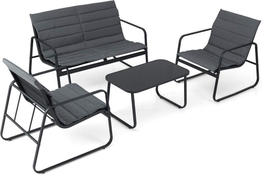Utendørs loungesett – 2 stoler, benk og bord med puter
