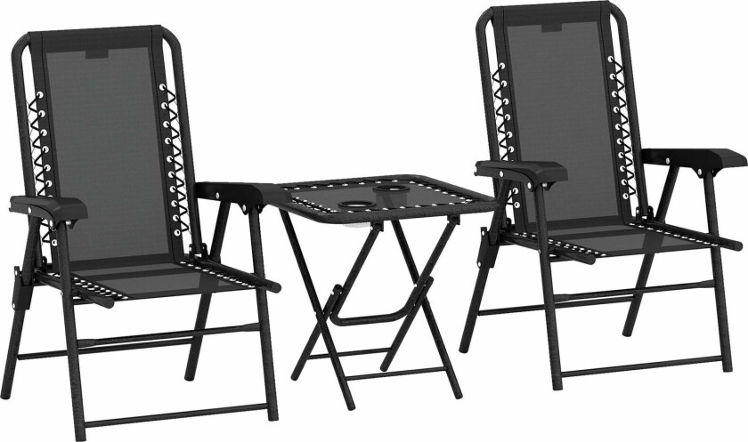 Utendørs bistrosett – sammenleggbart stål, 3 deler, svart