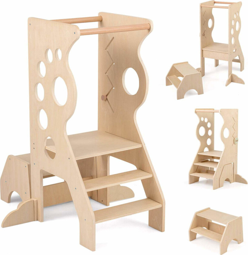 3-i-1 læringstårn for barn med sikkerhetsstenger og leketrinn