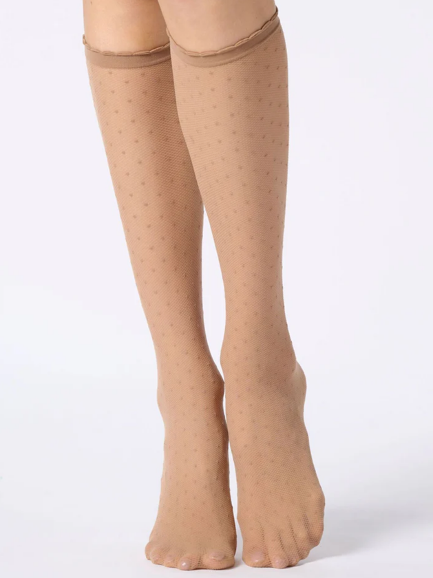 Plumetis Knee High - Beige - Dame - Sokker