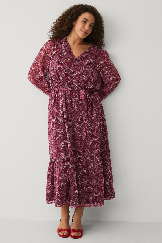 Chiffonkjole med volanger - Rosa