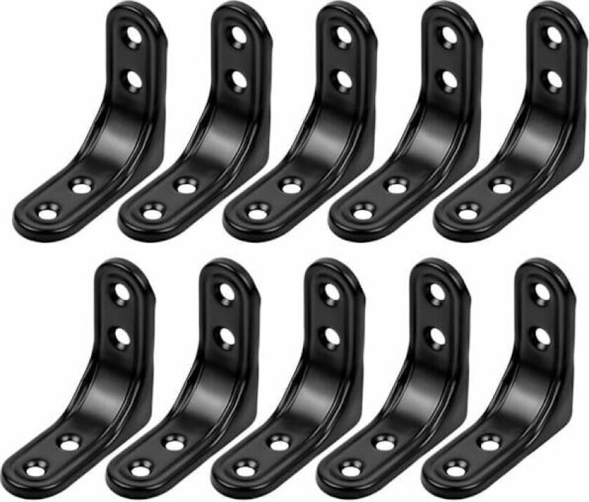 Bilde av Vinkeljern, 10 stykker, svart rustfritt stål, firkantet, 50 mm, svart festevinkel, 90 graders rett vinkel