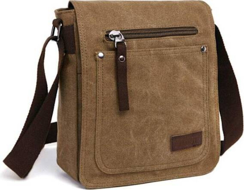 Retro Herre Liten Lerret Veske Casual Cross Body Messenger Skulder Bag Hverdag Vesker Laptop Bag, brun