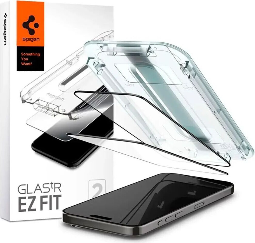 iPhone 15 Pro  EZ Fit Glas.tR Skjermbeskytter 2. Stk - Case Friendly - Svart Kant