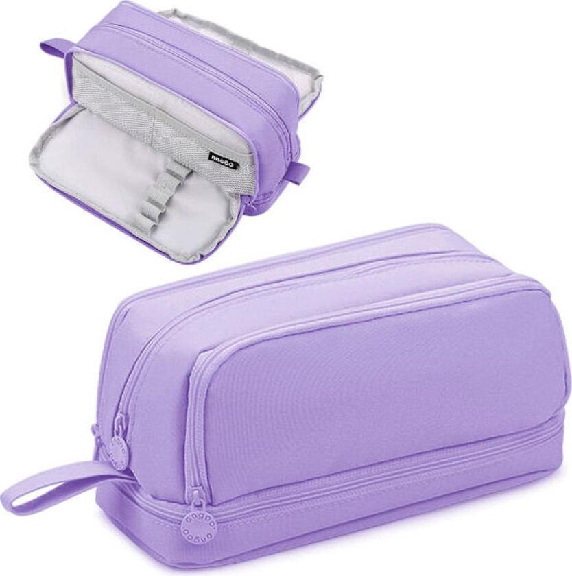 Pennal, stort pennal med 4 rom, skrivebordsarrangør for gutter og jenter, pennal egnet for barn, tenåringer, studenter, lilla