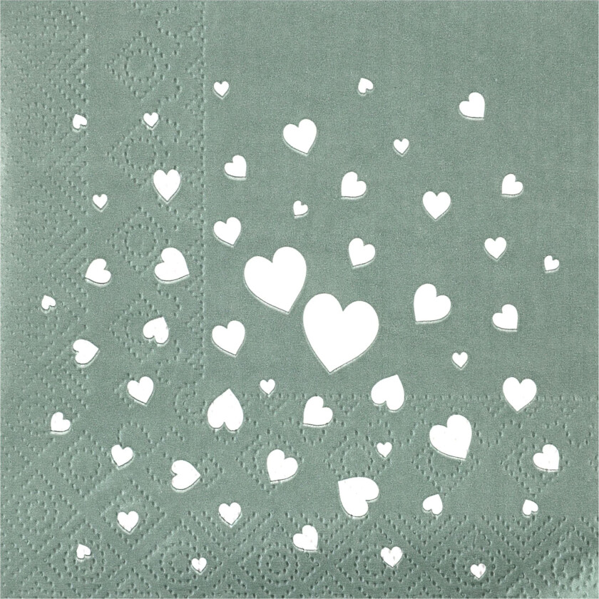Kaffeservietter Hjerter Dusty Green - 12-pakning