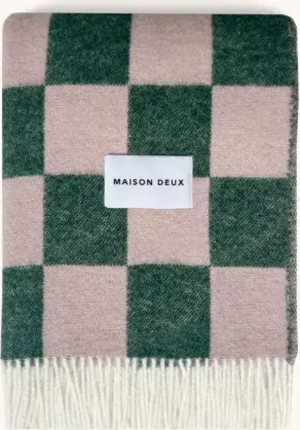 Checkerboard Pledd Mørk Grønn/Rosa