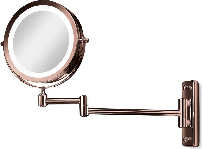 - Double sided wall mirror w. LED - x1/x10 magnification - kobber
