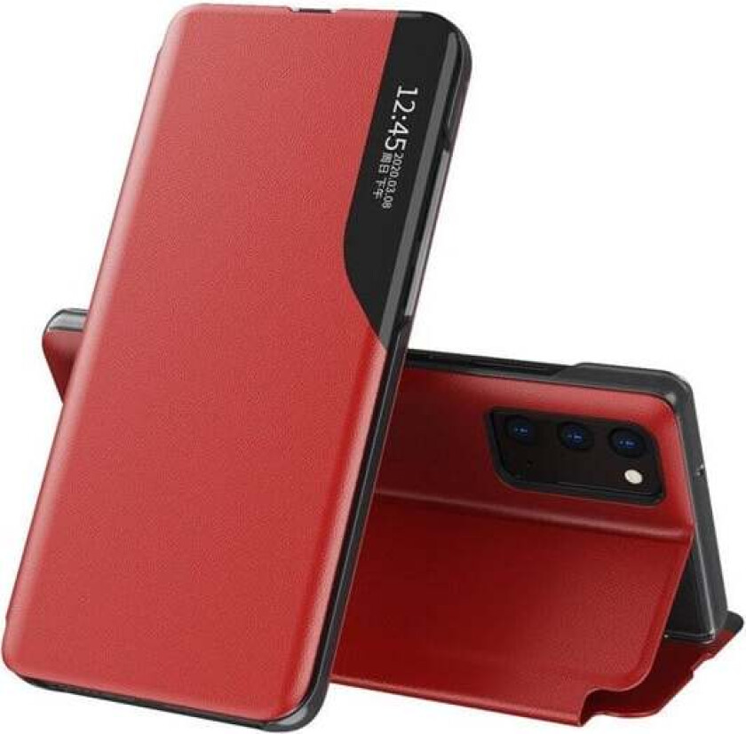 Eco Leather View Case Elegant Bookcase Type Case with Kickstand for Samsung Galaxy A72 4G Red