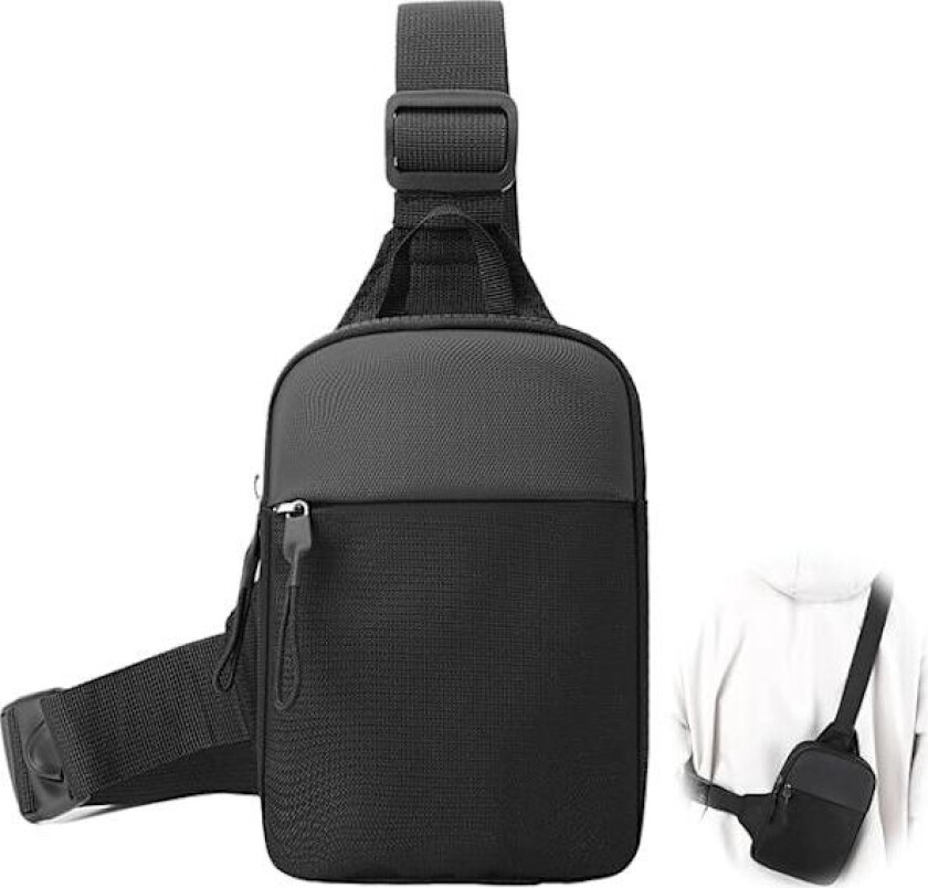 Cross Body Bag Herre Sling Bryst Vanntett Mini Pustende Crossbody Skulderveske med Glidelås for Fotturer Mann Kvinner Sling Bag 8.3\"x5.5\" Svart,L
