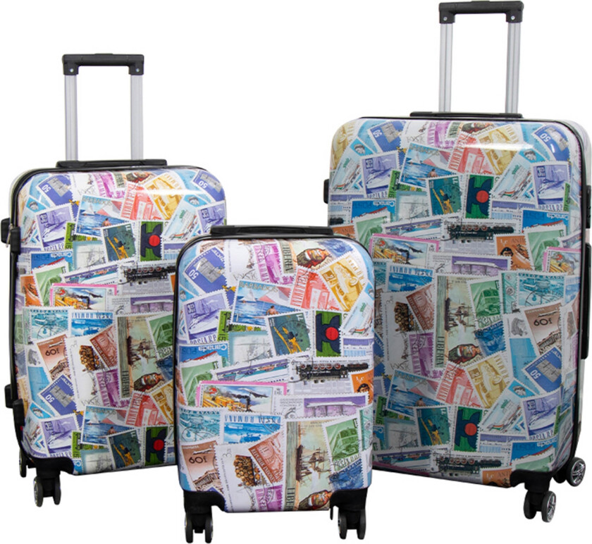 Koffertsett - 3 stk. - Koffert med motiv - Frimerker - Hardcase lettvekt koffert med 4 hjul