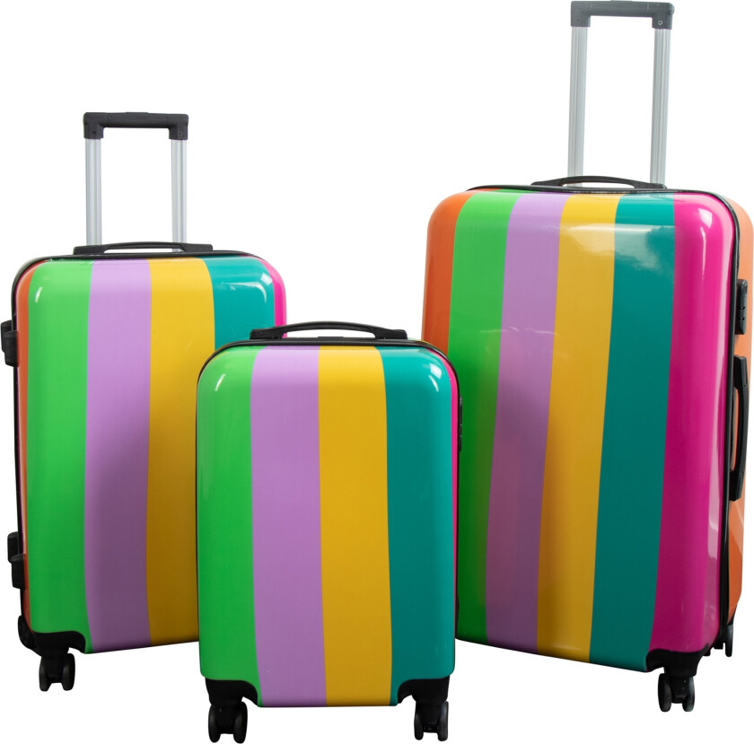 Koffertsett - 3 stk. - Koffert med motiv - Regnbuestriper - Hardcase lettvekt koffert med 4 hjul