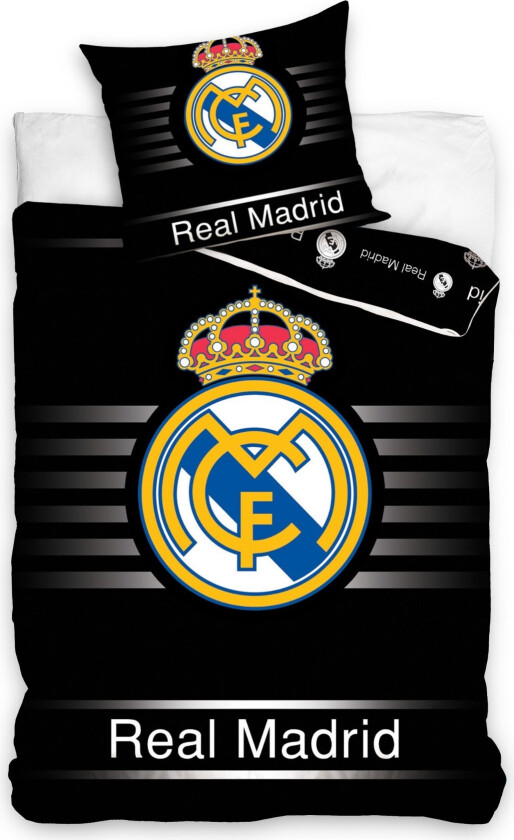 Sort Real Madrid sengetøy 140x200 cm - Fotball sengesett med Real Madrid logo - Vendbart design - 100% bomulls sengetøy