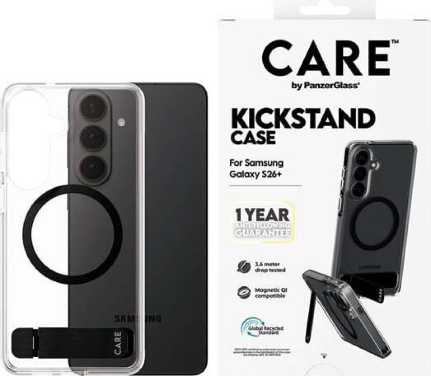 Urban Explorer Case Transparent w. Black Kickstand & Qi Samsung Galaxy S26+