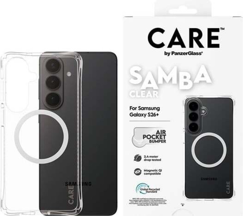 Samba Case Transparent w. White Qi Samsung Galaxy S26+