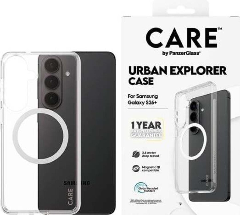 Urban Explorer Case Transparent w. White Qi Samsung Galaxy S26+