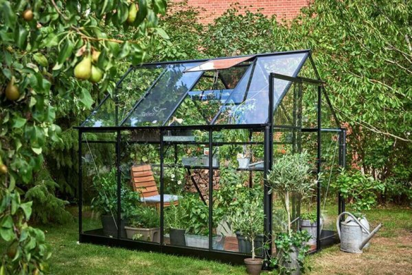 Halls Drivhus Qube Herdet Glass Sort 5,1 m²
