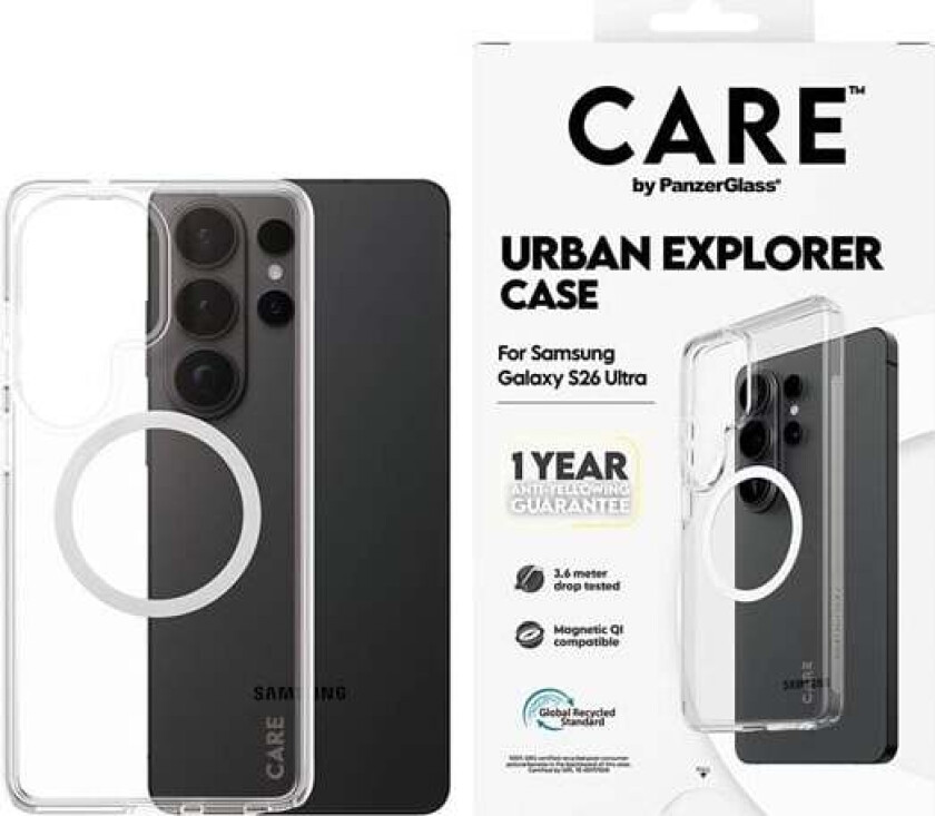 Urban Explorer Case Transparent w. White Qi Samsung Galaxy S26 Ultra