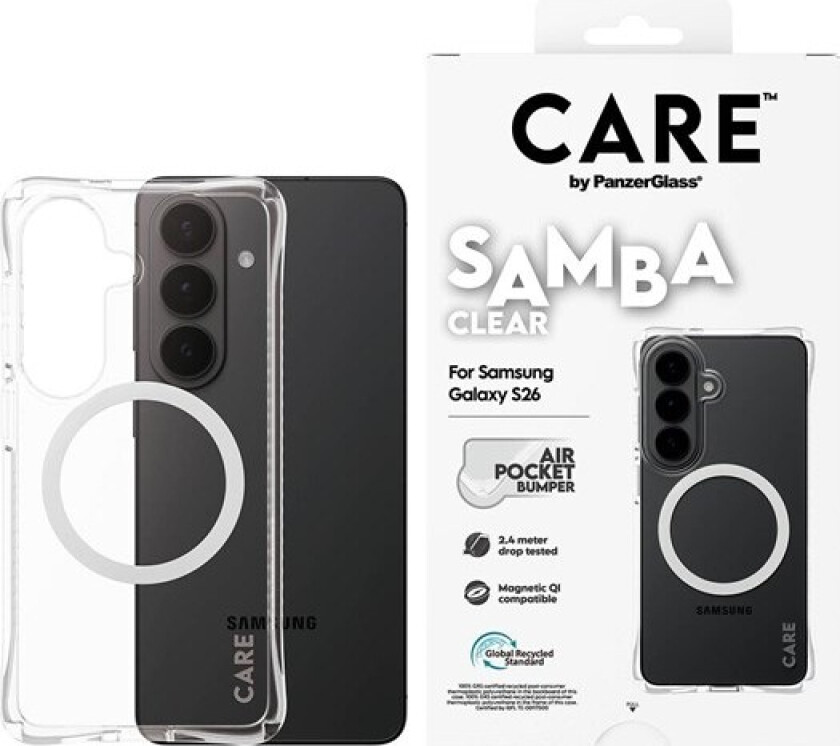 Samba Case Transparent w. White Qi Samsung Galaxy S26