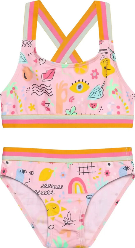 Bikini W. Contrast Straps, Aop - Pink - 128