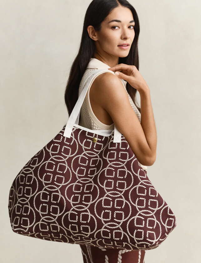 Aop Canvas Beach Bag - Brown - ONE SIZE