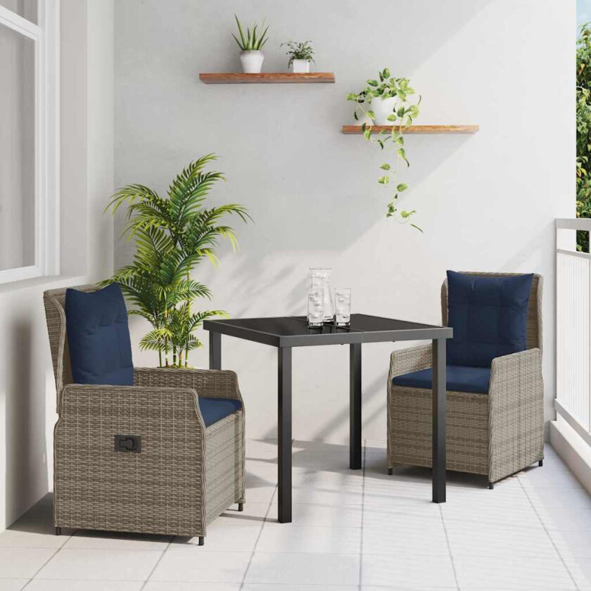 Hage Spisegruppe 3 pcs Grå Poly rattan