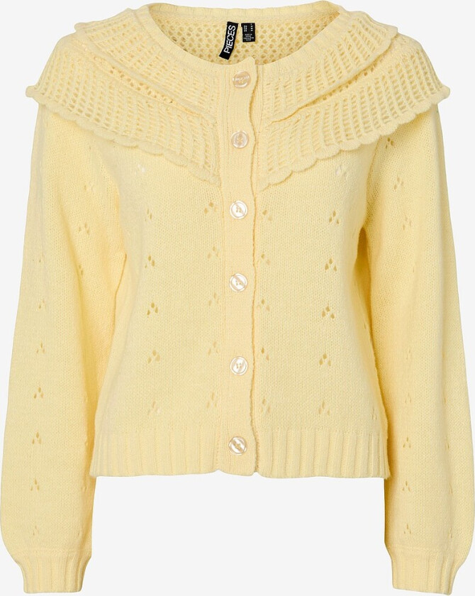 Kardigan pcDavis LS O-neck Frill Cardigan - Gul