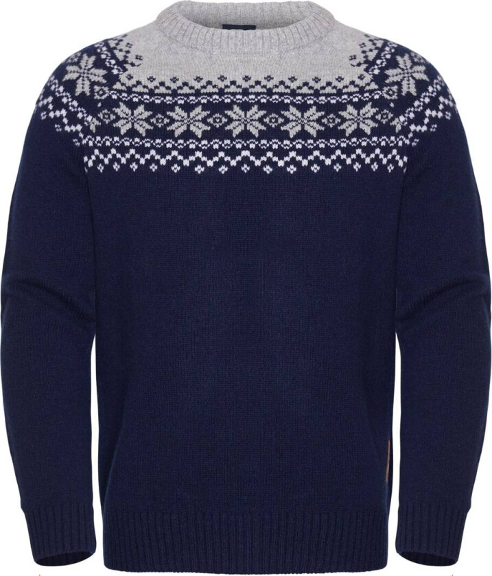 Snøkrystall Round Neck Ullgenser Herre Dark Navy/Light Grey/White 3XL