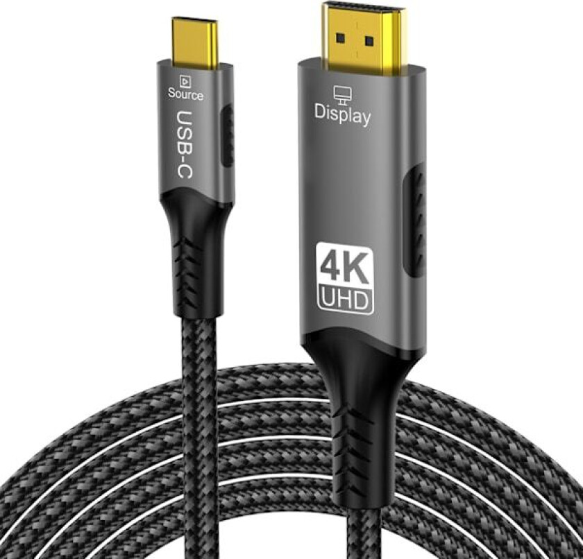 3M USB C til HDMI 4K-kabel, flettet Type-C til HDMI-adapter kompatibel med Thunderbolt 5/4/3, for telefon og bærbar PC