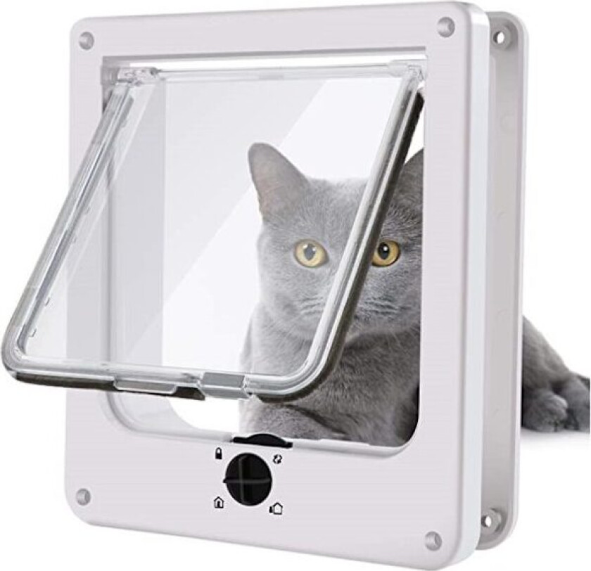 Katteluke, Vanntett Dyrereluke med 4-veis Rotasjonslås for Katt, Liten Hund, Enkel å Installere og Bruke, Oppgradert Versjon