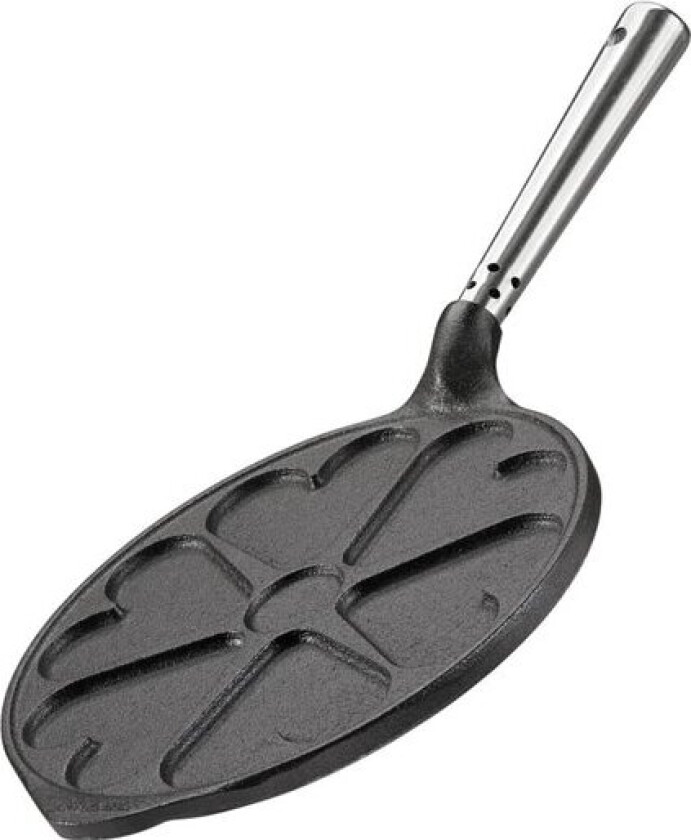Professional hjerteformet lappepanne med stål håndtak 23 cm støpejern