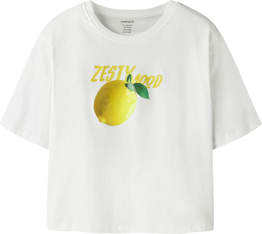 T-skjorte - NkfFarinaz - Bright White/Lemon - - 7-8 år (122-128) - T-skjorte