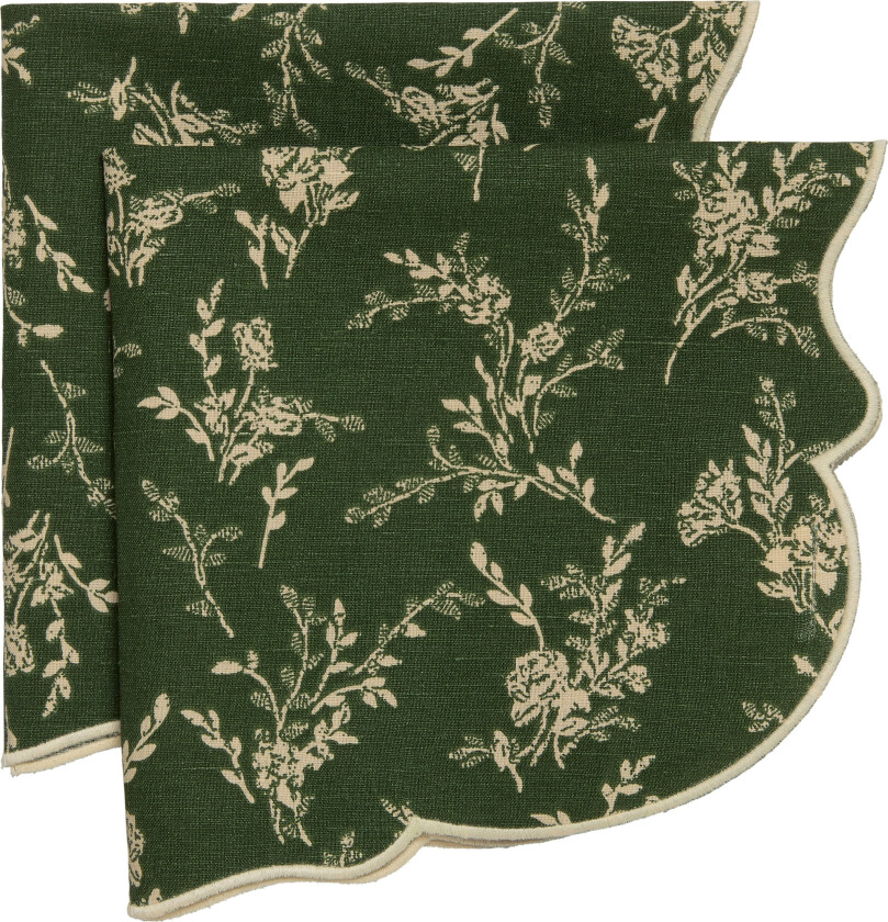 Gia Serviett Blomst 45x45 Cm 2-pk - Servietter & Tilbehør Bomull Grønn - 7340149805788