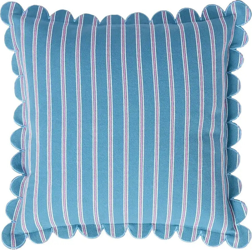 Striped Organic Cotton Scallop Wing Pillow Cover - Blue - 50X50