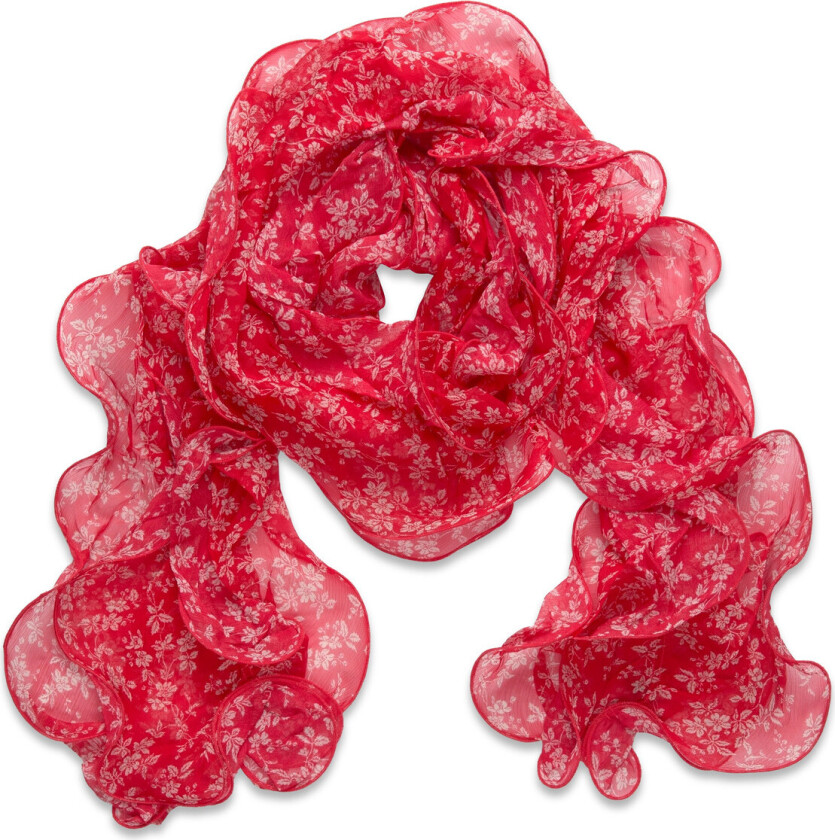 Floral Ruffled Scarf - Red - ONE SIZE