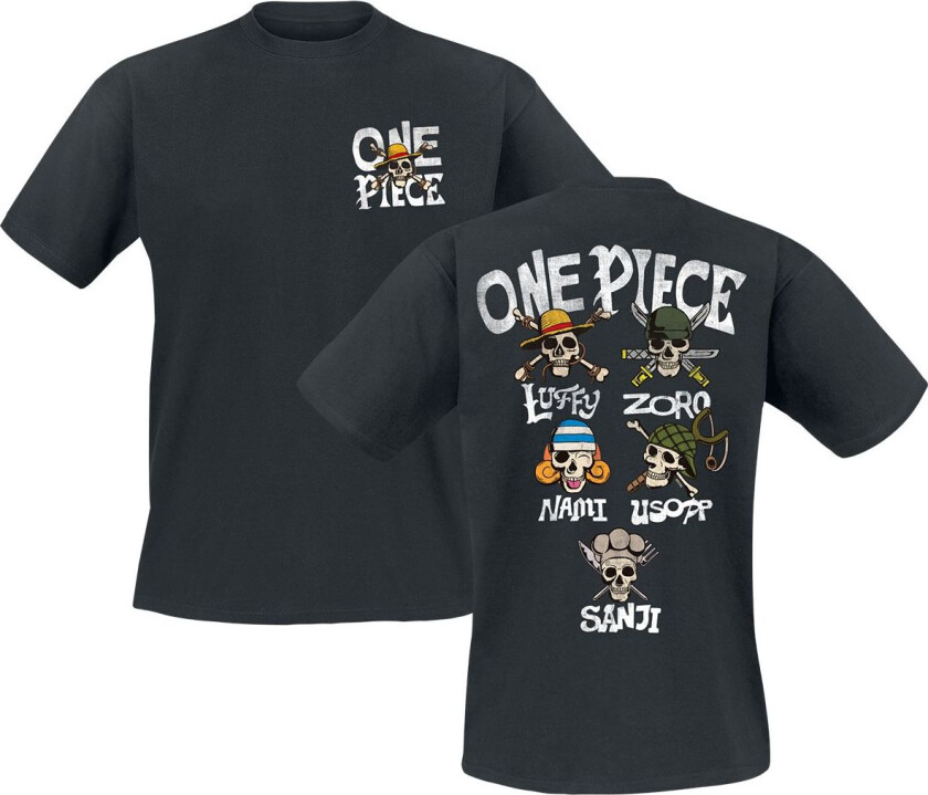 Anime T-skjorte - Straw Hat Crew Skull - S til XXL - Herrer - svart