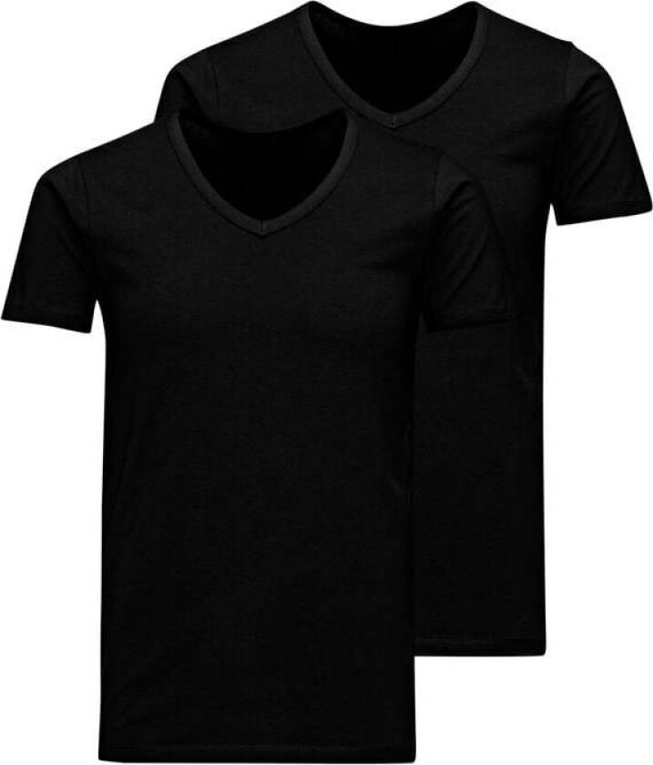 Jack & Jones T-skjorte - JACBASIC V-NECK TEE SS 2 PACK NOOS - S til XXL - Herrer - svart
