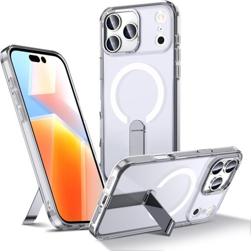 Hybrid Armor X-etui for iPhone 17 Pro med stativ, kompatibelt med MagSafe - gjennomsiktig